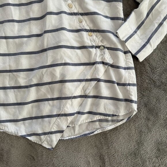 Soft Surroundings Washed Tencel Tunic Assymetrical Blouse SMALL Striped - Picture 3 of 9